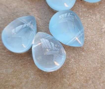 10pc  (12x9mm) Blue  / Painted / Drop  /  Glass Beads / Top Drilled