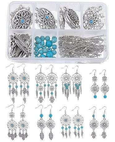 ***DIY***  8 Pairs /  Dreamcatcher  / Synthetic Turquoise Beads / Tibetan Style /Earing Making Kit