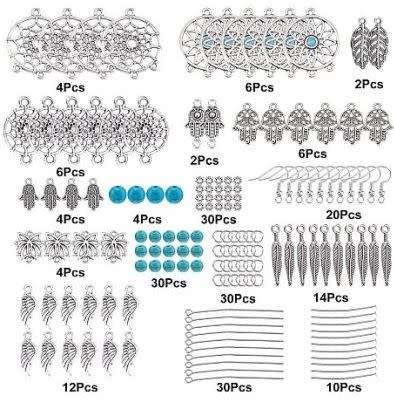 ***DIY***  8 Pairs /  Dreamcatcher  / Synthetic Turquoise Beads / Tibetan Style /Earing Making Kit