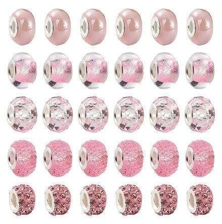 50pcs Pink /  Fit  European Bracelet / Beads / 5 Styles / 10pc Per Style