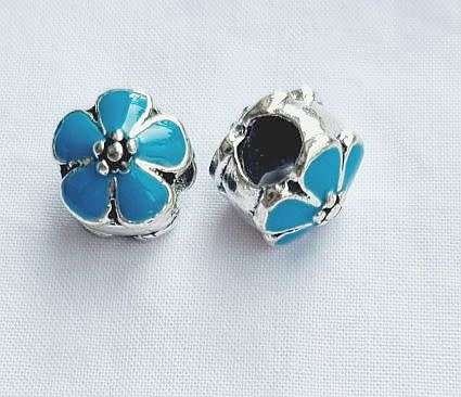 1 Pc x 10mm Light Blue Flower / Round  Tibetan Style /Metal Spacer Bead / Fit  European Bracelet