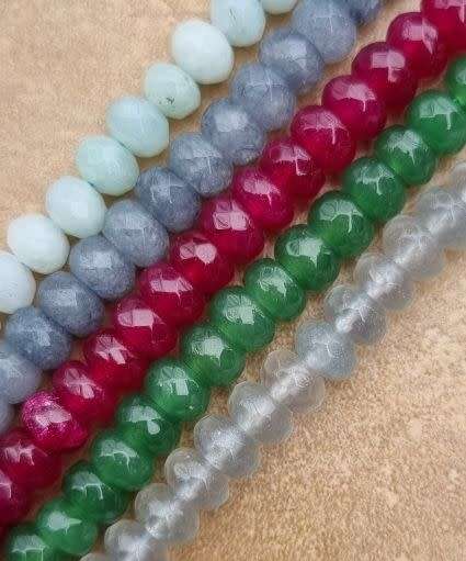 5 Strands  Natural  / Mixed / Malaysia Jade / Dyed  / Faceted Rondelle Beads +/- 8x5mm (Between 60 &