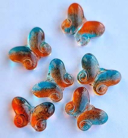 10Pc x (14 x 10mm) Blue / Orange / Painted  Butterfly Glass Beads