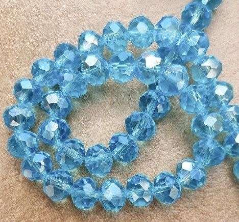 20pc (8x6mm) Light Blue  / Faceted / Rondelle Glass  Beads