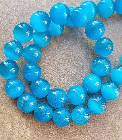 10pc x 10mm  Blue Cat`s Eye Beads