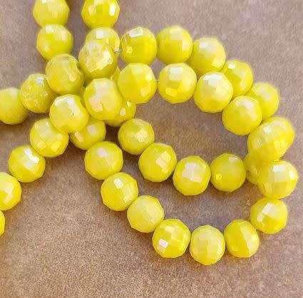 20pc (+/-6mm) Bright Yellow / Opaque / AB / Round / Faceted Glass Beads
