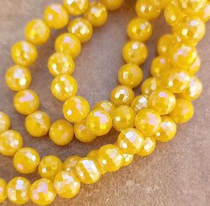 20pc (+/-6mm) Dark  Yellow / Opaque / AB / Round / Faceted Glass Beads