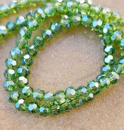*Clearance Sale*1 Strand (4mm)   Green  / Faceted /  Electroplate / Round Glass Beads