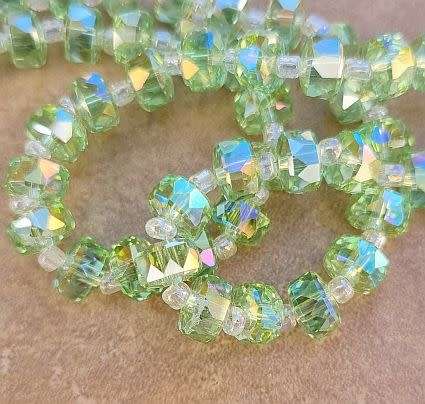 20pc   Light Green    /Rondelle / Faceted / AB Electroplated Glass Beads (7x5mm)