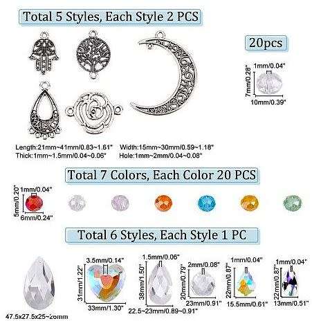 ***DIY*** 176pcs / Sun Catcher / Glass Beads / Glass Pendants / Alloy Pendants Making Kit