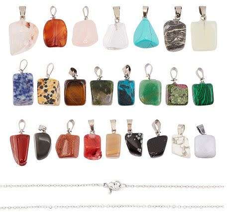 ***DIY***  24pcs / Natural /Synthetic / Nugget Shape / Gemstone Pendants/ Necklace Jewelry / Kit