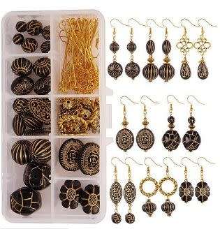 ***DIY*** 8 Pairs/ Black / Gold Acrylic  Beads / Gold Tone Findings  /Earing Making Kit