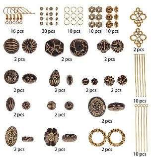***DIY*** 8 Pairs/ Black / Gold Acrylic  Beads / Gold Tone Findings  /Earing Making Kit