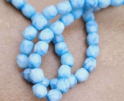 20pc x 5mm Blue Column Marble / Painted / Faceted  Glass Beads