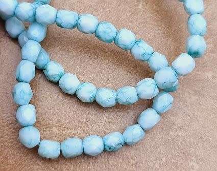 20pc x 5mm Green Column Marble / Painted / Faceted  Glass Beads