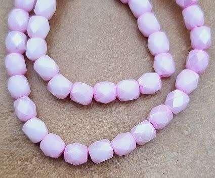20pc x 5mm Pink Column Marble / Painted / Faceted  Glass Beads