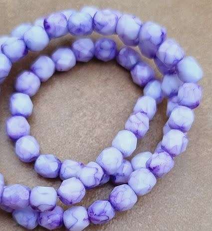 20pc x 5mm Purple Column Marble / Painted / Faceted  Glass Beads