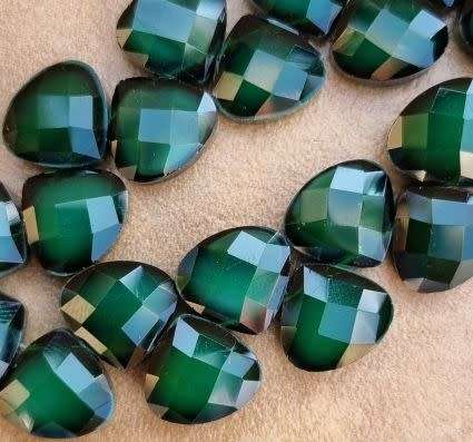 10Pc (13x12mm) Dark Green / Opaque / Drop / Faceted  Glass Beads / Top Drilled
