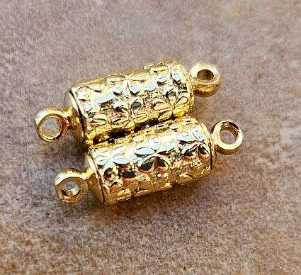 1Pc (16.5x5.5mm) Gold Tone /  Brass / Flower Detail / Magnetic  / Column Clasp