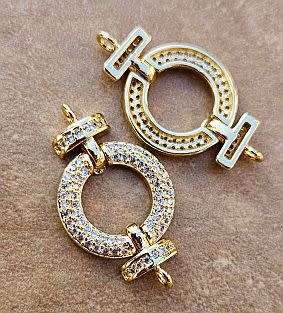 1pc x (34x19mm) Round / Gold Plated / Clear Cubic Zirconia / Link / Connector