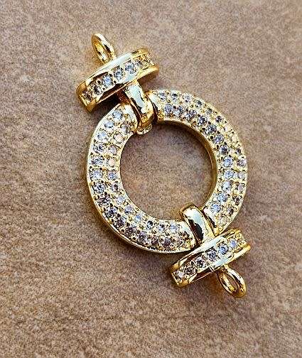 1pc x (34x19mm) Round / Gold Plated / Clear Cubic Zirconia / Link / Connector