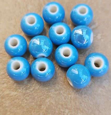 20pc  (8mm) Blue / Painted / Handmade  Porcelain Beads