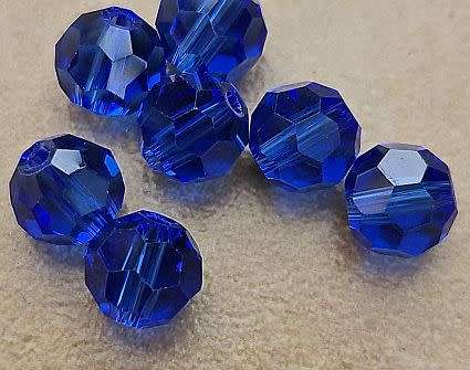 10pc  x 8mm Dark Blue / Imitation Crystal / Round Faceted Beads