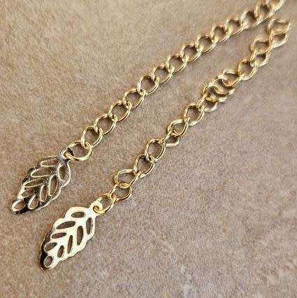 1Pc Stainless Steel /  Gold Tone / Extender Chain / With Leaf Charm
