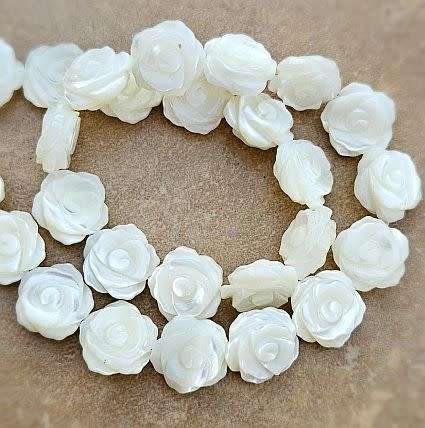 1pc x 12mm Double-sided Rose White / Natural / Shell Beads
