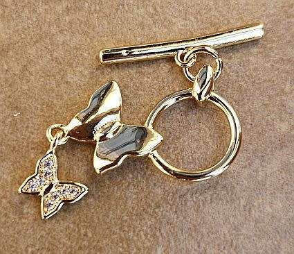*Clearane Sale*1 pc Gold Plated  /  Toggle Clasp / Butterfly / Clear Cubic Zirconia