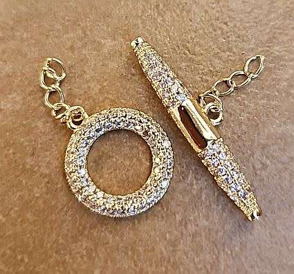 1 pc Gold Tone /  Toggle Clasp  / Clear Cubic Zirconia  (Clasp Size 15x13mm) - 1 Set