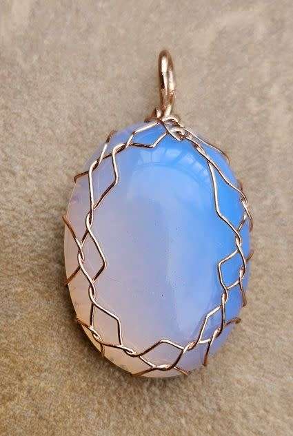 1pc Opalite /Rose Gold Plated Brass Wire  / Oval Pendant +/- 43x23mm
