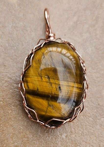 *Clearance Sale*1pc Natural / Tiger Eye /Rose Gold Plated Brass Wire  / Oval Pendant