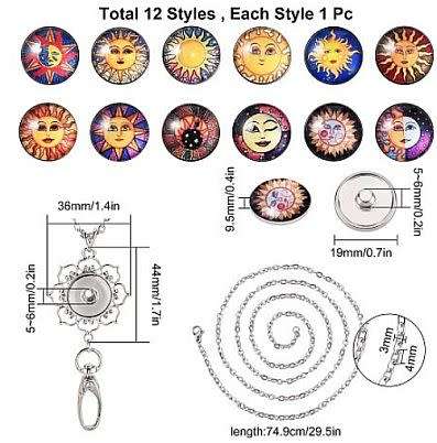 ***DIY*** 12pc / Sun / Glass Snap Button / Stainless Steel Chain / Necklace Jewelry / Kit