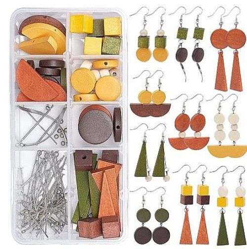 ***DIY*** 10 Pairs / Wood Pendants /  Brass Findings / Silver Tone / Earing Making Kit