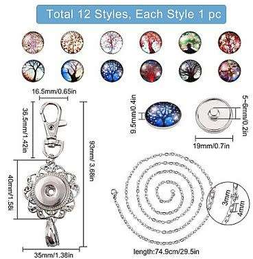 ***DIY*** 12pc / Tree Of Life / Glass Snap Button / Stainless Steel Chain / Necklace Jewelry / Kit