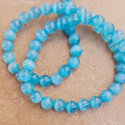 20pc x 6mm   Blue  Cat`s Eye Beads