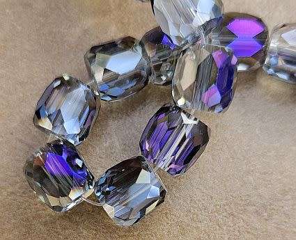 10pc  (10mm)  Blue / Purple / Barrel  / Faceted Electroplate  Glass Beads