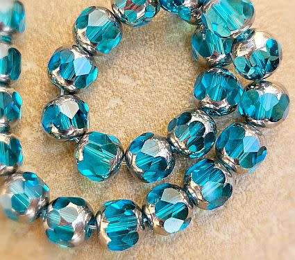 20pc (8mm) Blue / Silver / Faceted / Round  Glass Beads