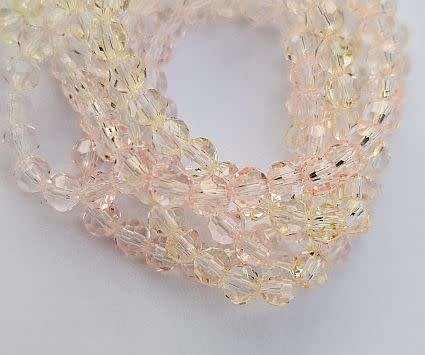 1 Strand (4mm)  Pink / Yellow  Faceted  / Round Glass Beads +-/ 95pcs