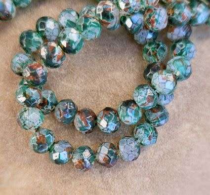 20pc (6x5mm) Green / Brown / Painted / Faceted Rondelle / Glass Beads
