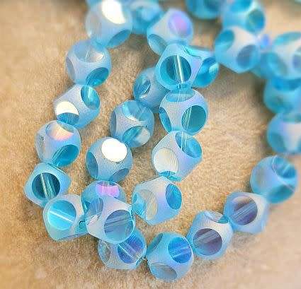 Clearance Sale **  20 pc x 7mm Blue Frosted / Faceted /  Electroplate Glass Beads