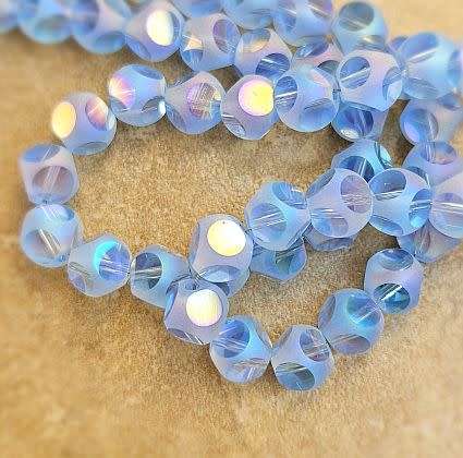 10 pc x 7mm Steel Blue Frosted / Faceted /  Electroplate Glass Beads