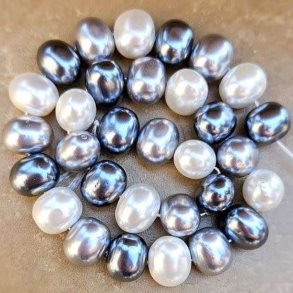 *Clearance Sale*1 Strand (+/-12x16mm) Natural / Shell  Pearl / Oval  Beads / Blue / Grey+/-32pc
