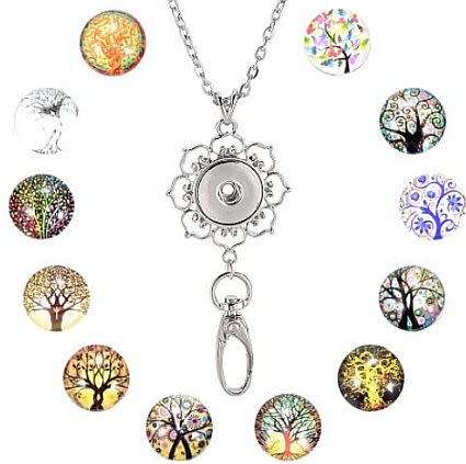 ***DIY*** 12pc / Tree Of Life / Glass Snap Button / Stainless Steel Chain / Necklace Jewelry / Kit