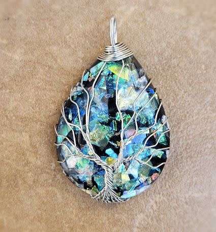 Clearance Sale**1pc ( +/-50x30mm) Natural /  Abalone Shell  /  Silver Tone Wire Wrapped Tree of Lif