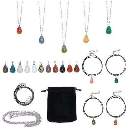 ***DIY***  20pcs / Natural /Synthetic / Drop Shape / Gemstone Pendants/ Necklace Jewelry / Kit