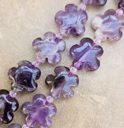 6pcs  x (+/-15mm)  Natural  / Amethyst /  Flower Beads
