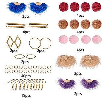 ***DIY*** 9 Pairs/ Fabric / Pom Pom Charms  / Brass / Gold Tone  Earing Making Kit