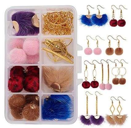 ***DIY*** 9 Pairs/ Fabric / Pom Pom Charms  / Brass / Gold Tone  Earing Making Kit